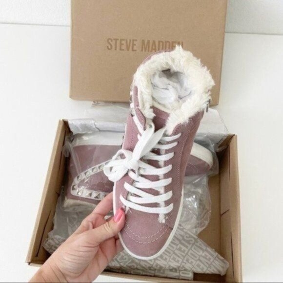 NEW Steve Madden Studded Suede Leather High-top Sneakers Mauve 8.5 - Picture 5 of 6